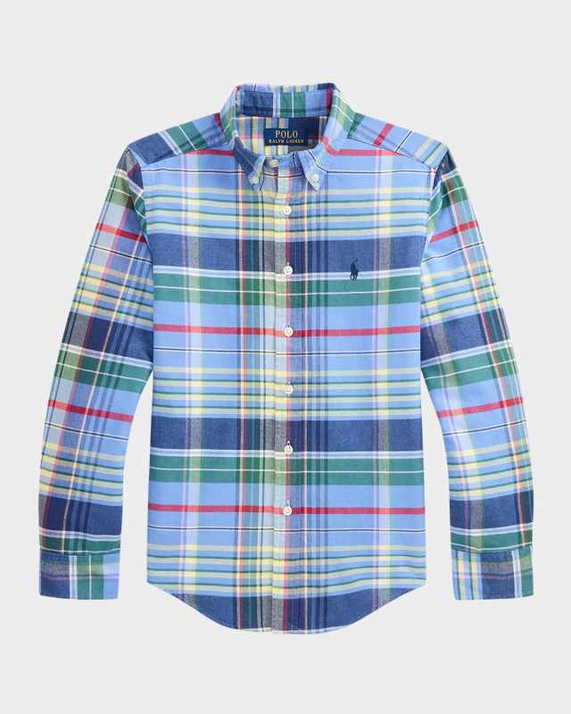 Boy's Plaid Brushed Cotton Oxford Shirt, Size S-X